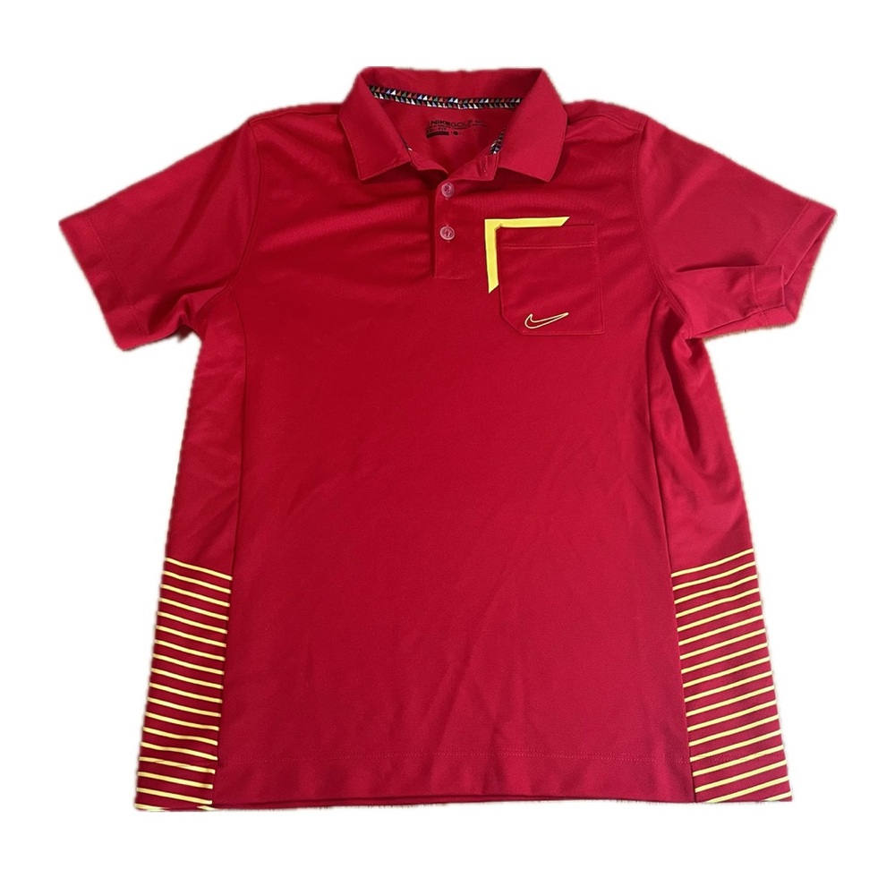 Nike Golf Dri-Fit Red Yellow Short Sleeve Polo Shirt Men's Size L *Runs Small